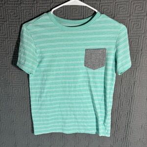 Cat & Jack T-Shirt Boys Size Medium 8/10 Striped Green Left Pocket